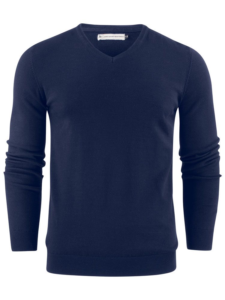 James Harvest Herren Strickpullover mit V-Ausschnitt Marine