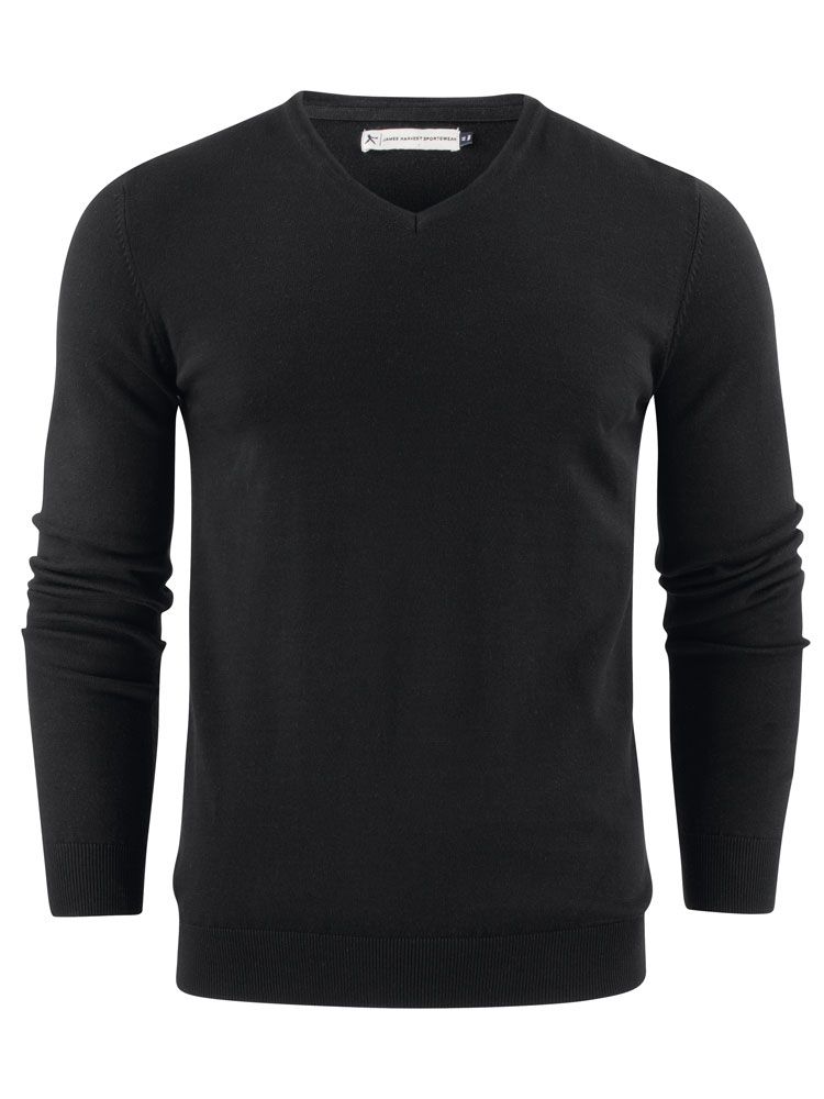 James Harvest Herren Strickpullover mit V-Ausschnitt Schwarz