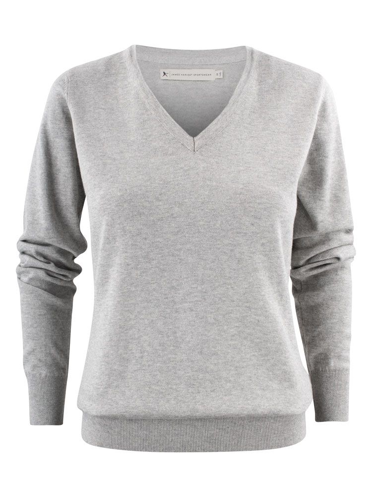 James Harvest Damen Strickpullover mit V-Ausschnitt Grau Meliert