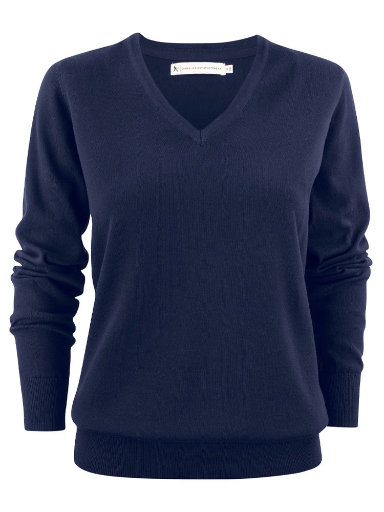 James Harvest Damen Strickpullover mit V-Ausschnitt Marine