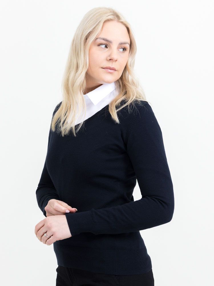 James Harvest Damen Strickpullover mit V-Ausschnitt Marine