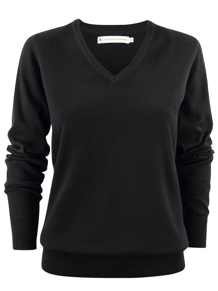 James Harvest Damen Strickpullover mit V-Ausschnitt Schwarz