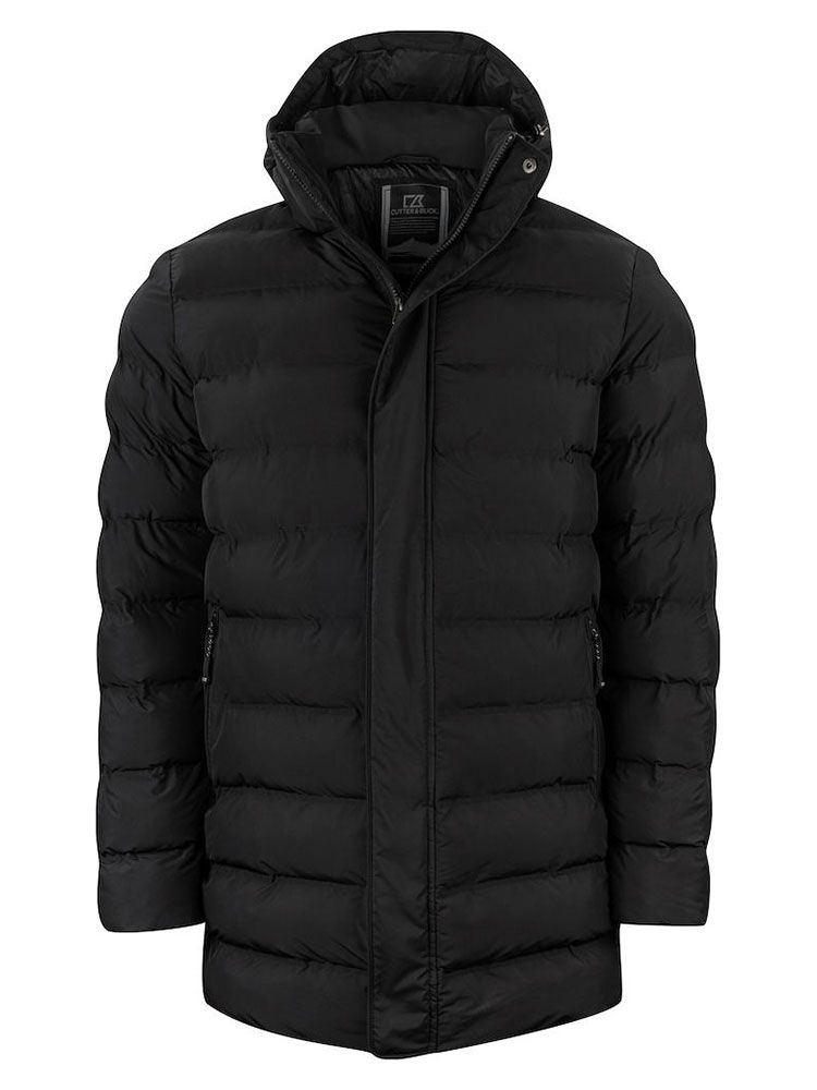 Herren Winterjacke lang schwarz gesteppt mit Kapuze und Zwei-Wege-Reißverschluss