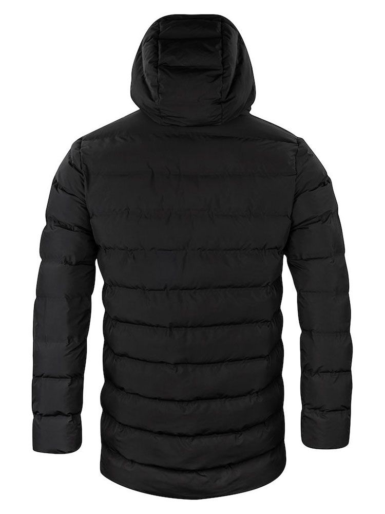 Herren Winterjacke lang schwarz gesteppt mit Kapuze und Zwei-Wege-Reißverschluss