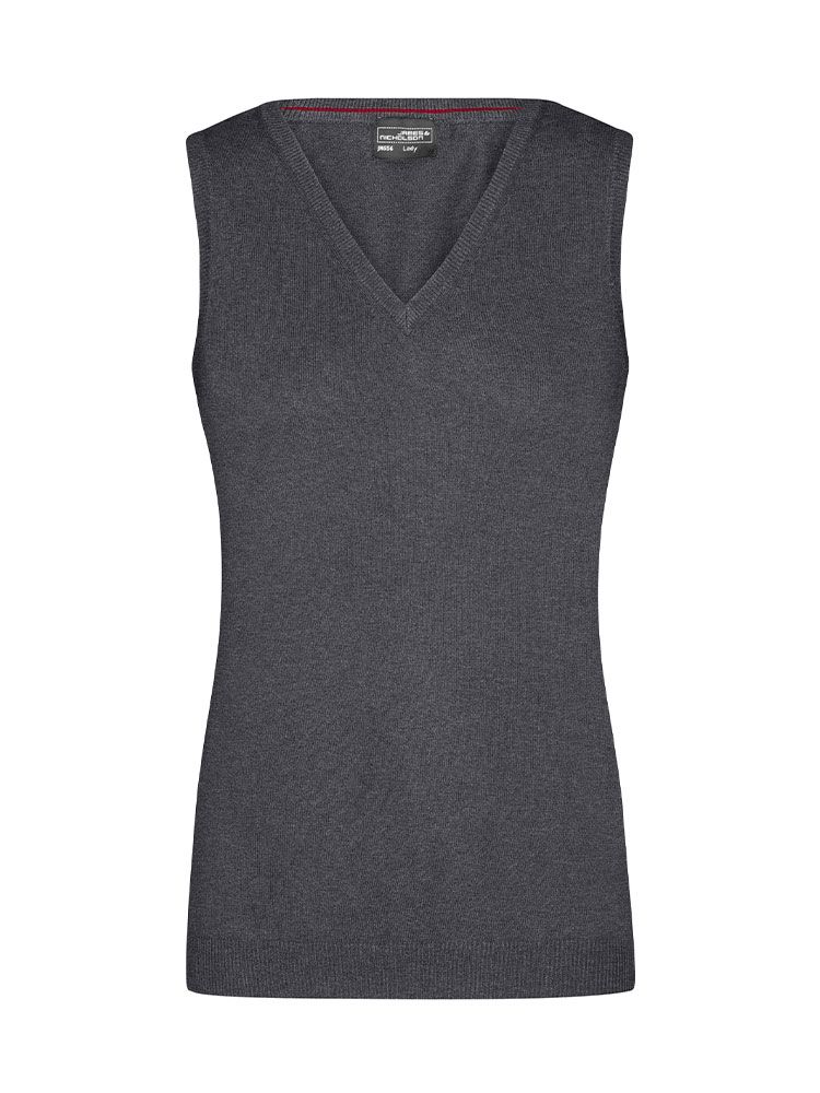 Grauer Damen-Pullunder aus Baumwolle mit V-Ausschnitt und taillierter Passform