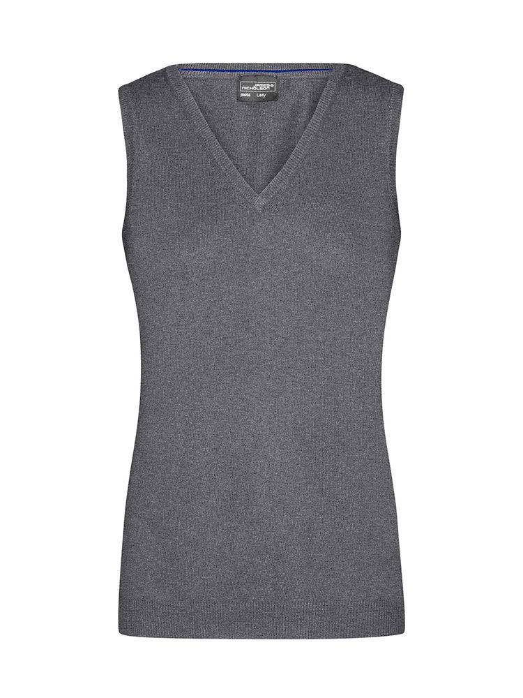 Stickpullunder Damen in Grau – Eleganter V-Ausschnitt, taillierte Passform und feine Strickqualität, ideal für Business & Freizeit. Perfekt für Bestickung mit Logo