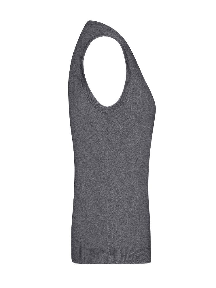 Stickpullunder Damen in Grau – Eleganter V-Ausschnitt, taillierte Passform und feine Strickqualität, ideal für Business & Freizeit. Perfekt für Bestickung mit Logo