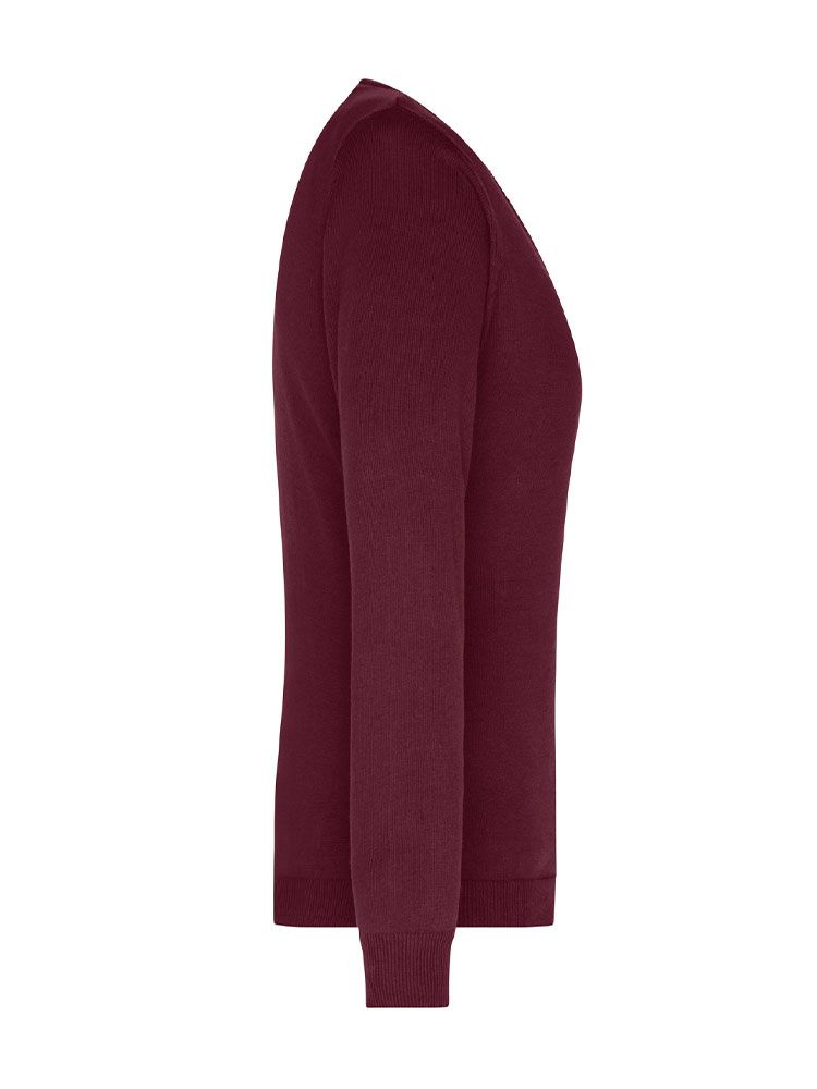 Weinroter Damenpullover mit V-Ausschnitt und taillierter Passform aus Baumwolle