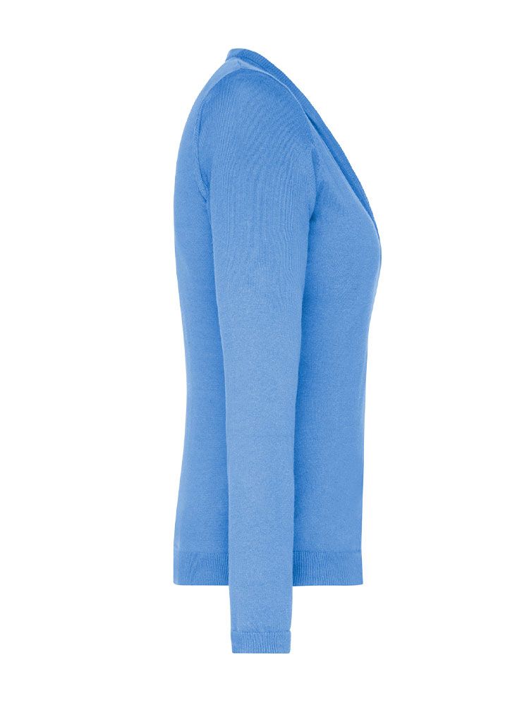 Blaue Strickjacke für Damen aus 100 % Baumwolle mit V-Ausschnitt und taillierter Passform