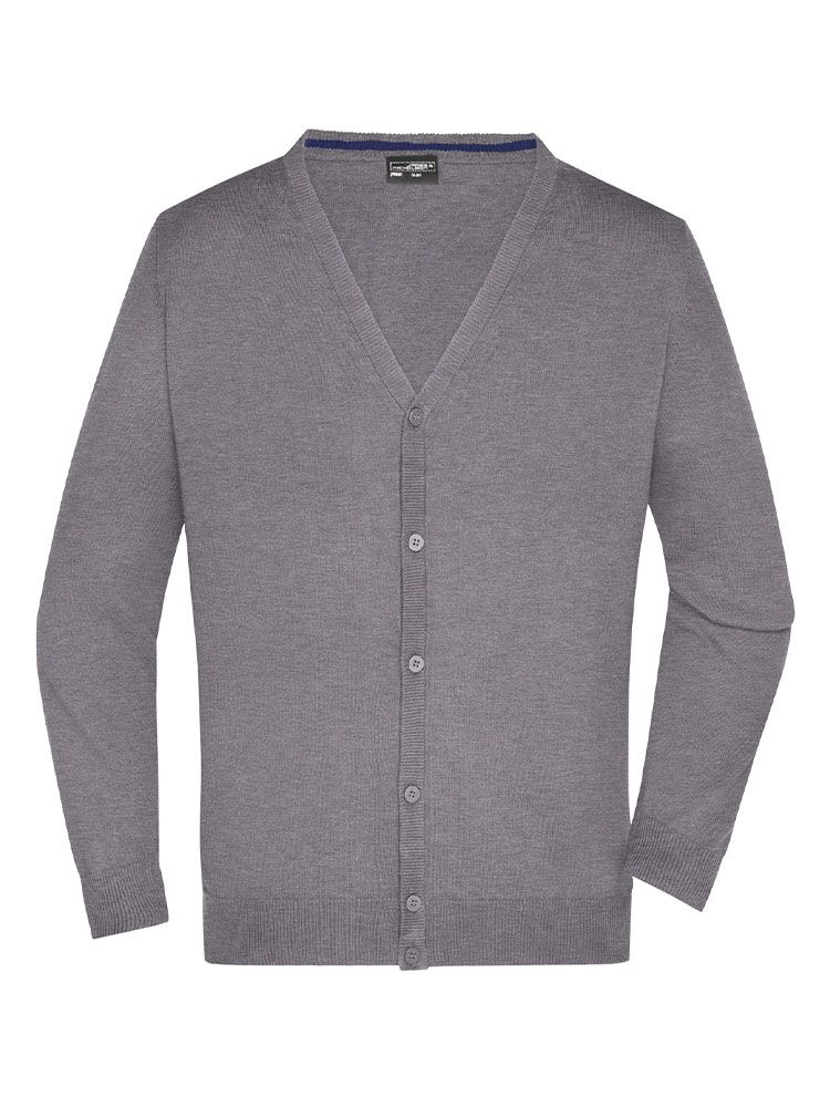 Strickcardigan Herren in Grau mit V-Ausschnitt und Rippbündchen