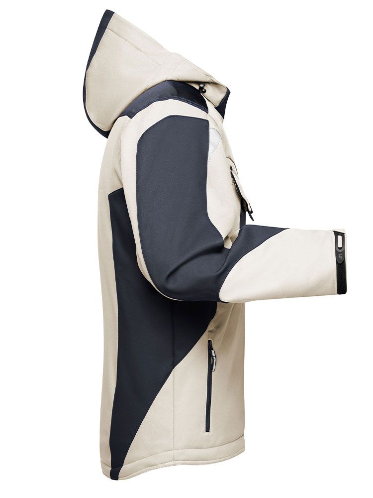 Softshell Arbeitsjacke Herren Beige mit Kapuze, warm gefüttert, wetterfest