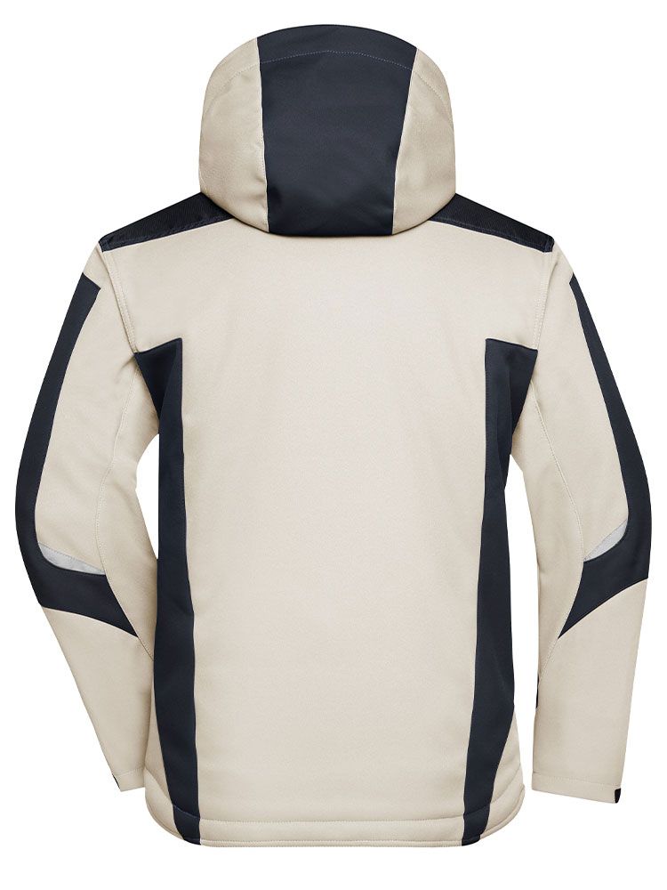 Softshell Arbeitsjacke Herren Beige mit Kapuze, warm gefüttert, wetterfest