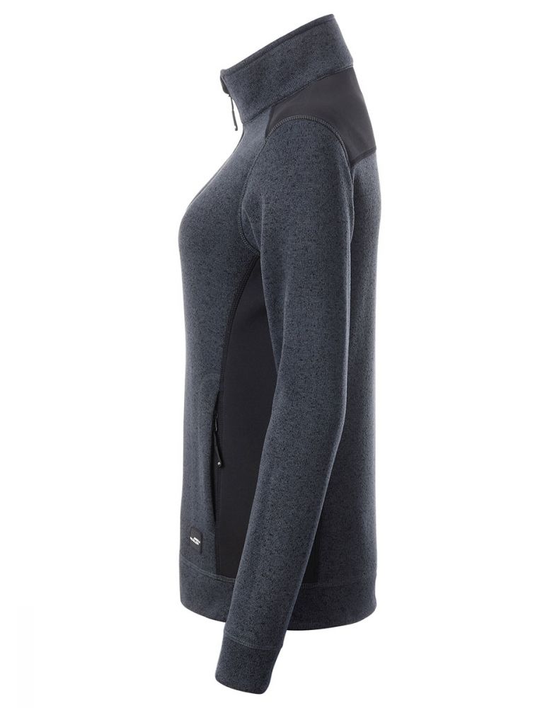 Fleecejacke Grau Damen – warme, taillierte Damenjacke mit Strickoptik und Softshell-Einsätzen