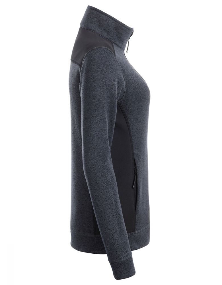 Fleecejacke Grau Damen – warme, taillierte Damenjacke mit Strickoptik und Softshell-Einsätzen