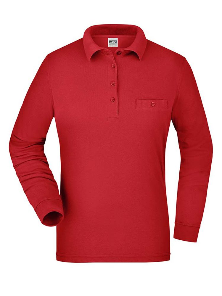 Ladies Workwear Polo Shirt Pocket Longsleeve Essential