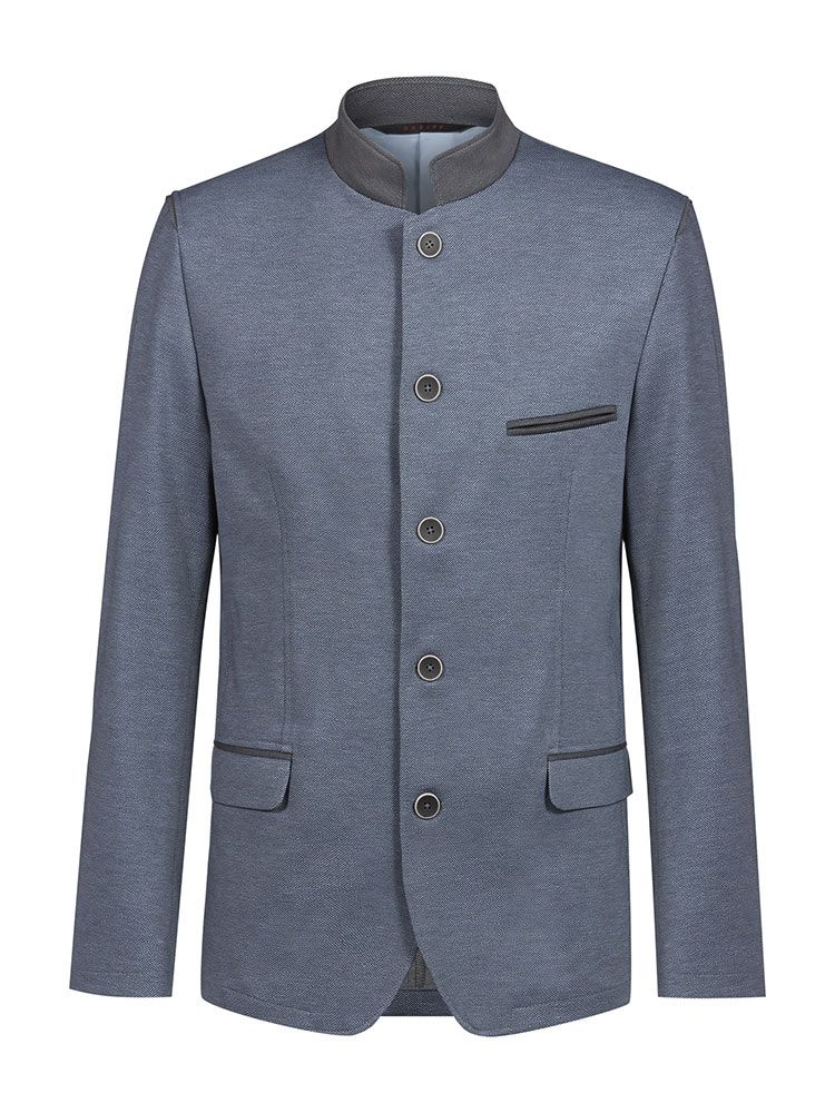 Trachten Sakko Herren in Blaugrau mit Stehkragen und 5-Knopf-Verschluss