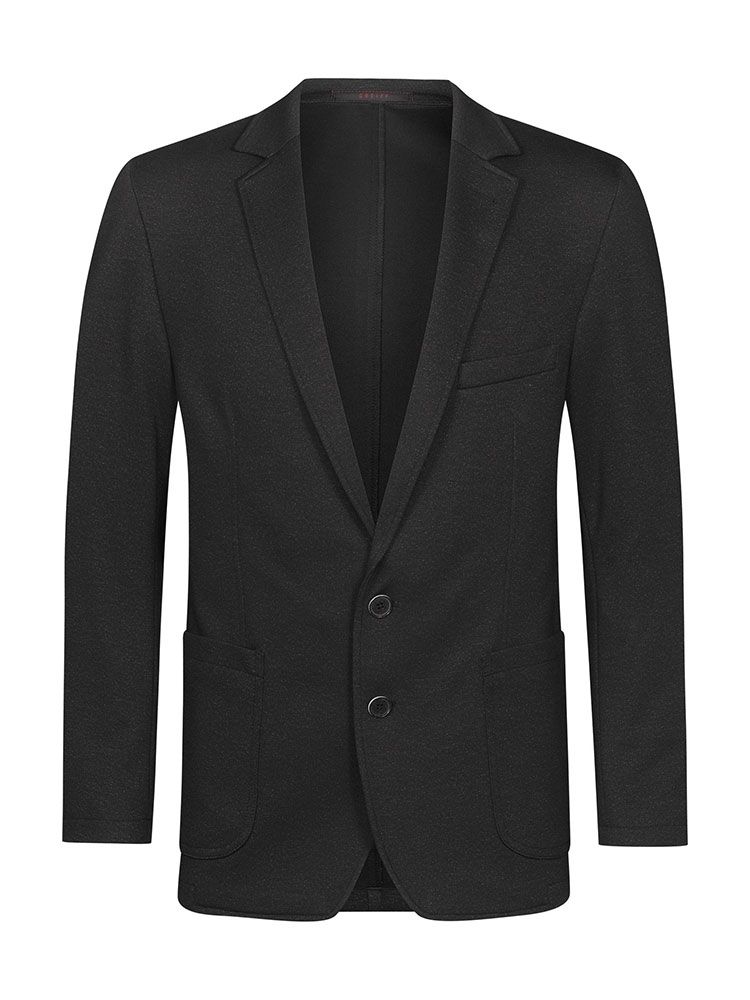 Herren Jersey Sakko Dunkelgrau – Regular Fit, elegantes Sakko aus elastischem Jersey-Gewebe, Zwei-Knopf-Verschluss, aufgesetzte Taschen und Seitenschlitze, ideal für Business, Büro, Verkauf und Gastronomie