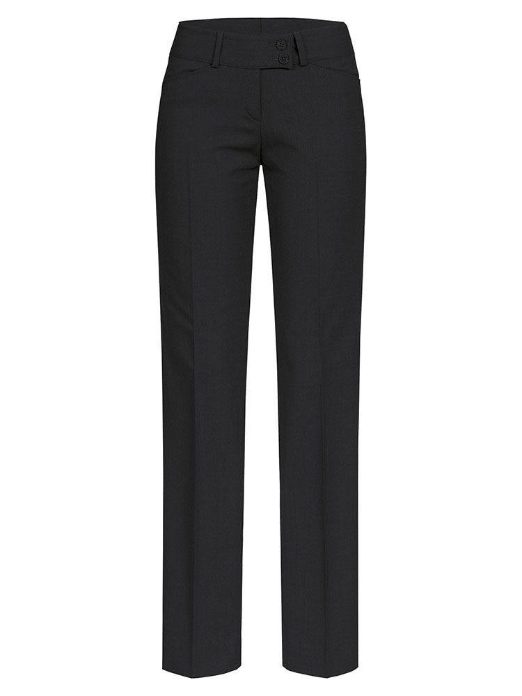 Damen Hose Premium Regular Fit in Schwarz, mit geradem Beinverlauf und Bundfalte