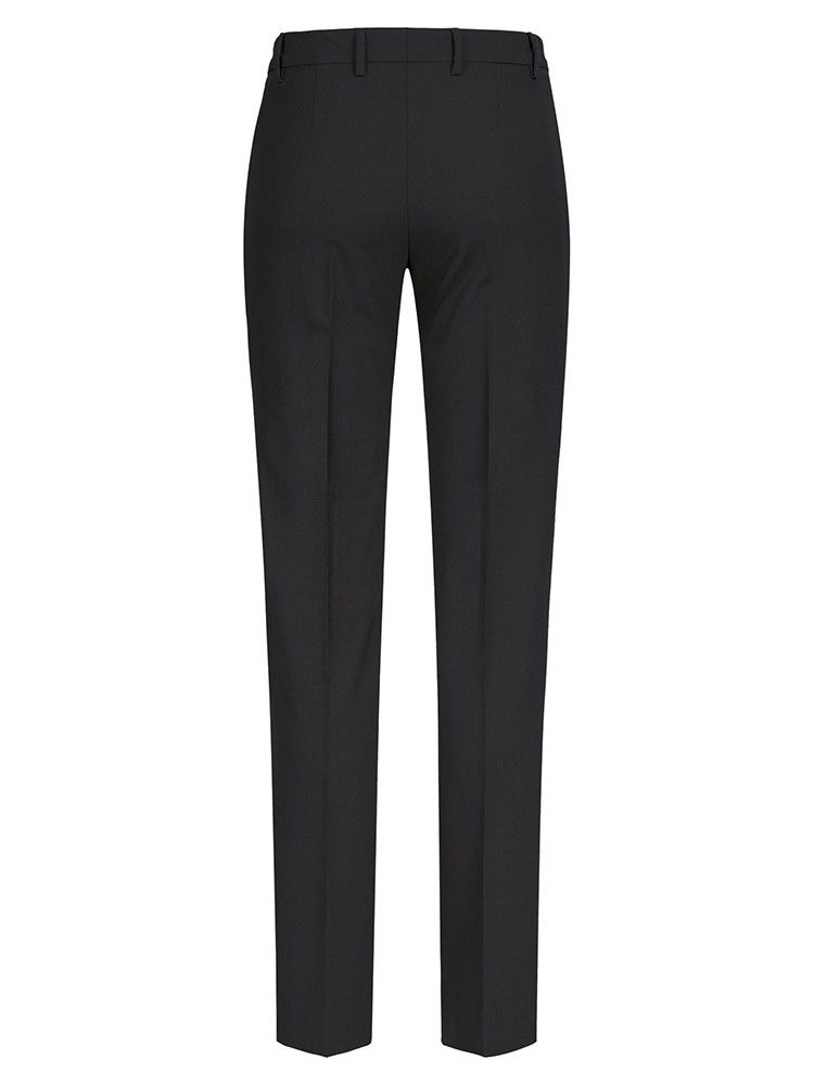 Schwarze Business Hose für Damen mit geradem Schnitt, mittlerer Leibhöhe und Hakenverschluss – elegante Stoffhose für das Büro