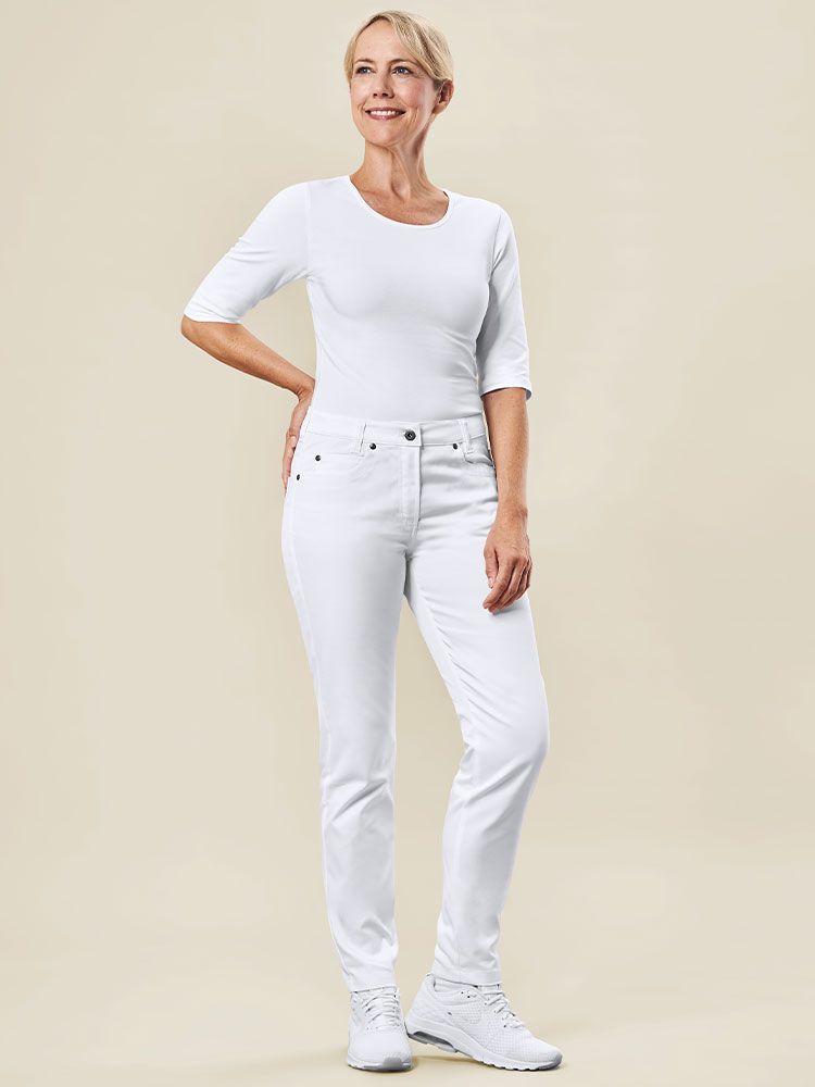 Weiße Arbeitshose Damen im Five-Pocket-Design Casual ideal für Berufe in Pflege, Labor und Medizin