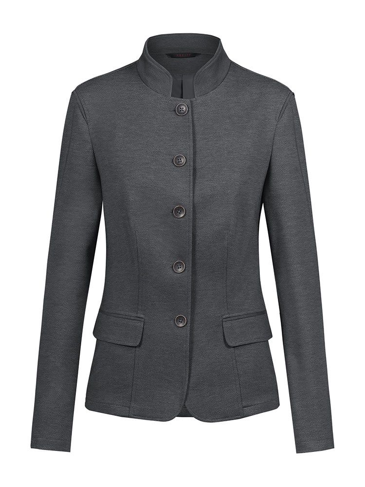 Damen Trachtenblazer in Grau mit Stehkragen und 5-Knopf-Verschluss, ideal für Gastronomie & Hotellerie