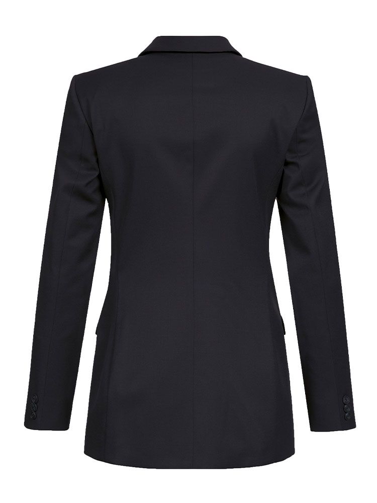 Schwarzer Longblazer Damen – Eleganter langer Blazer mit 2-Knopf-Leiste, Pattentaschen und tailliertem Regular-Fit-Schnitt