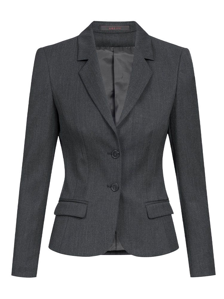 Grauer Damen Blazer Slim Fit mit tailliertem Schnitt und 2 Taschen – ideal für Büro, Empfang und Kundenkontakt