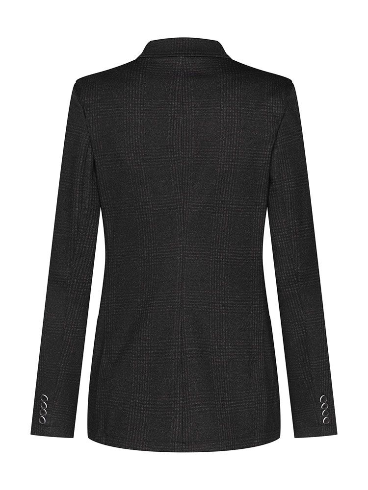 Damen Langblazer Glencheck Dunkelgrau mit Spitzfacon-Revers und aufgesetzten Taschen