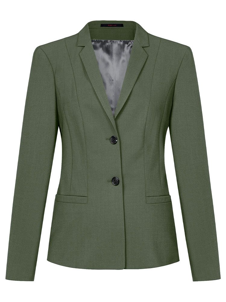 Blazer Olivgrün Damen – Eleganter Business Blazer mit offenen Ärmelschlitzen und Leistentaschen.