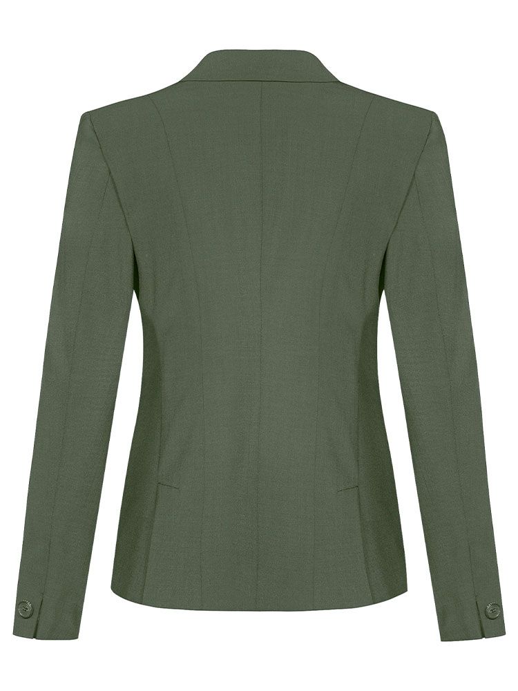 Blazer Olivgrün Damen – Eleganter Business Blazer mit offenen Ärmelschlitzen und Leistentaschen.