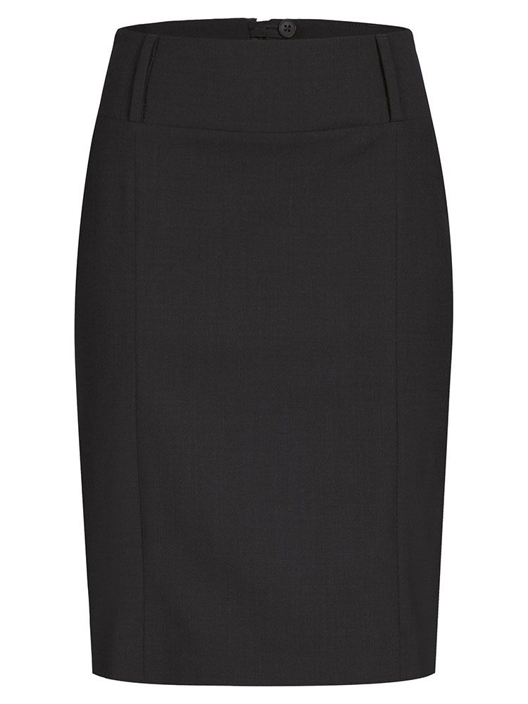 Knielanger Stiftrock in Schwarz für Damen mit Schlitz hinten, ideal für Büro, Empfang und Service-Berufe