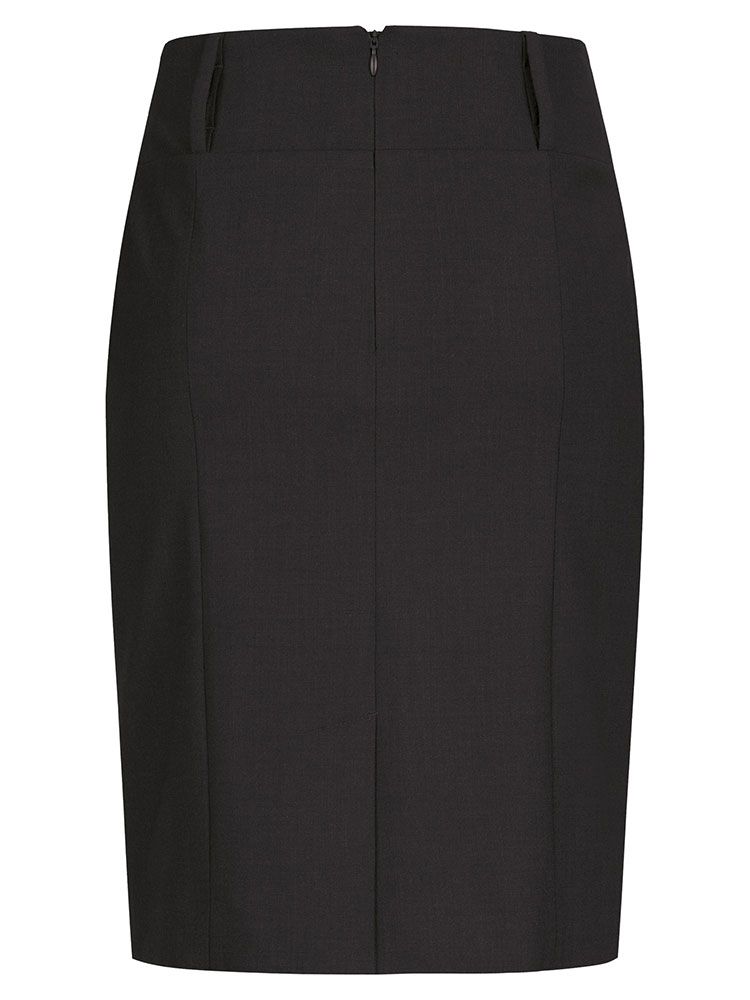 Knielanger Stiftrock in Schwarz für Damen mit Schlitz hinten, ideal für Büro, Empfang und Service-Berufe