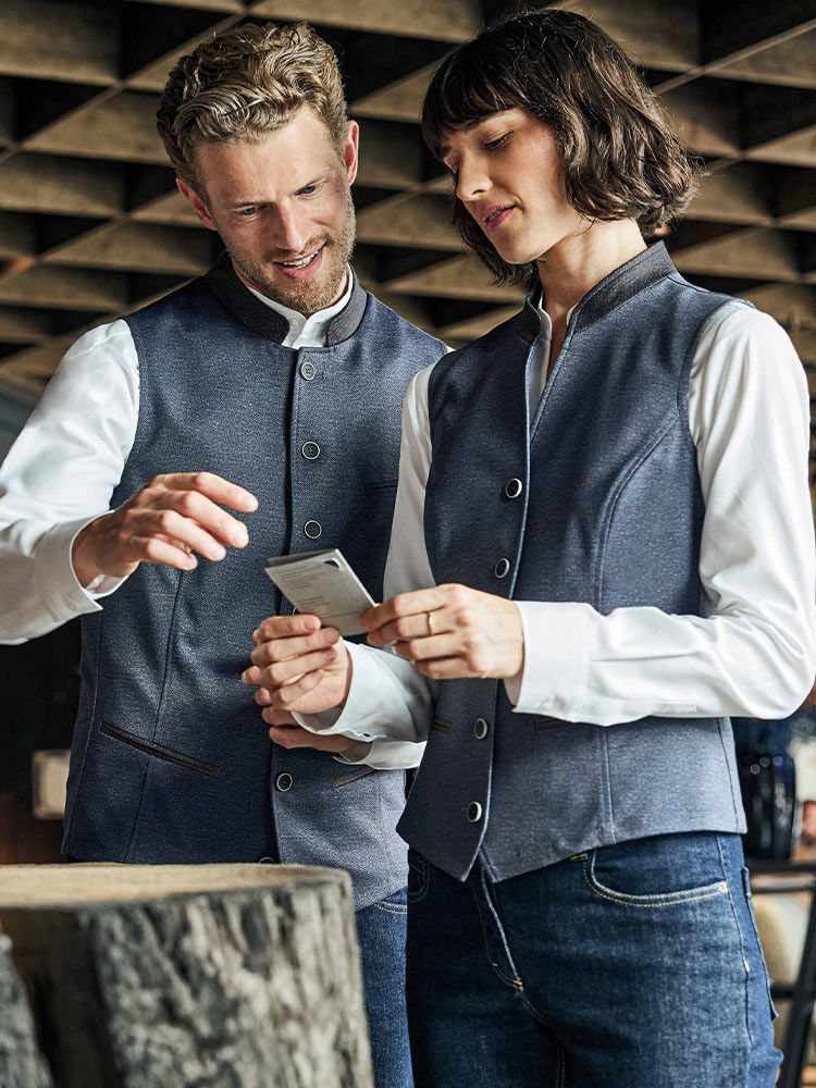 Herren Trachtenweste mit Stehkragen und 7-Knopf-Verschluss, ideal für Service und Gastronomie