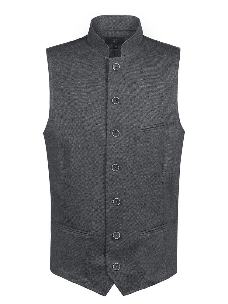 Trachtenweste Herren Grau im Landhausstil mit Stehkragen und 7-Knopf-Verschluss, ideal für Gastronomie und Hotellerie