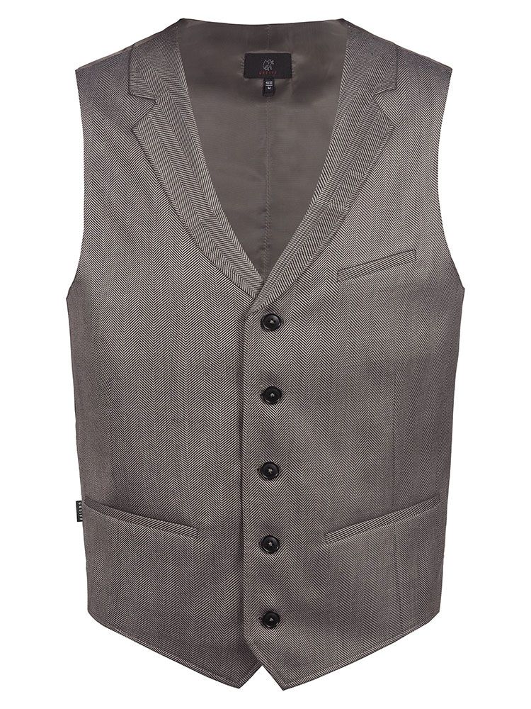 Weste Fischgrät Herren Braun-Schwarz mit Reverskragen und 5-Knopfleiste
