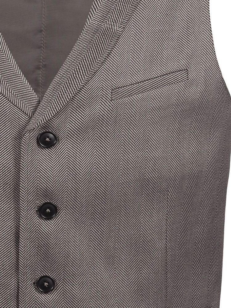 Weste Fischgrät Herren Braun-Schwarz mit Reverskragen und 5-Knopfleiste