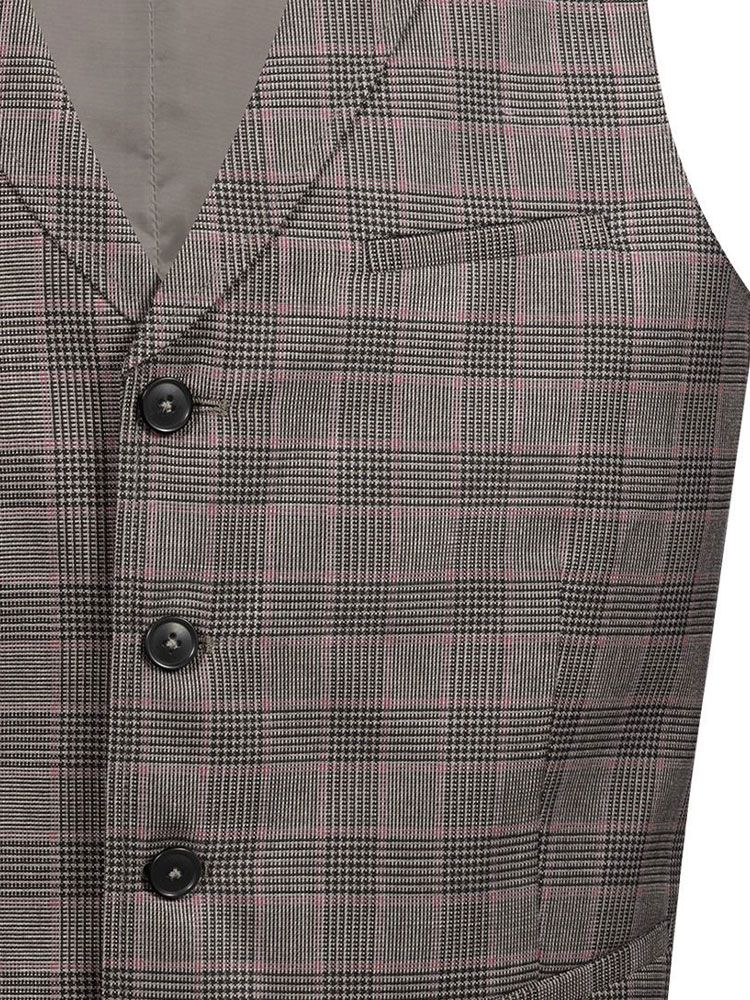 Herrenweste Glencheck Braun-Schwarz mit feinem roten Karo, Reverskragen und 5-Knopfleiste
