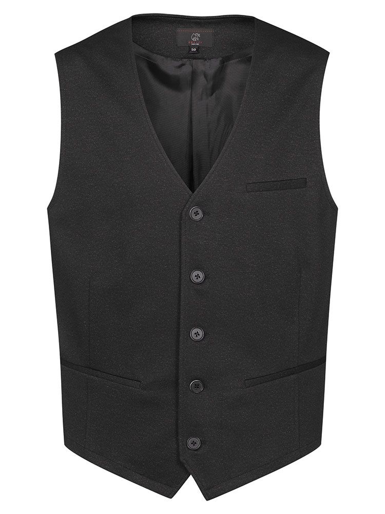 Herren Jersey Weste Dunkelgrau Meliert – Regular Fit, 5-Knopf-Leiste, Leistentaschen, weicher Jersey-Stoff mit Stretch, Business- und Freizeitweste für Büro, Verkauf, Gastronomie