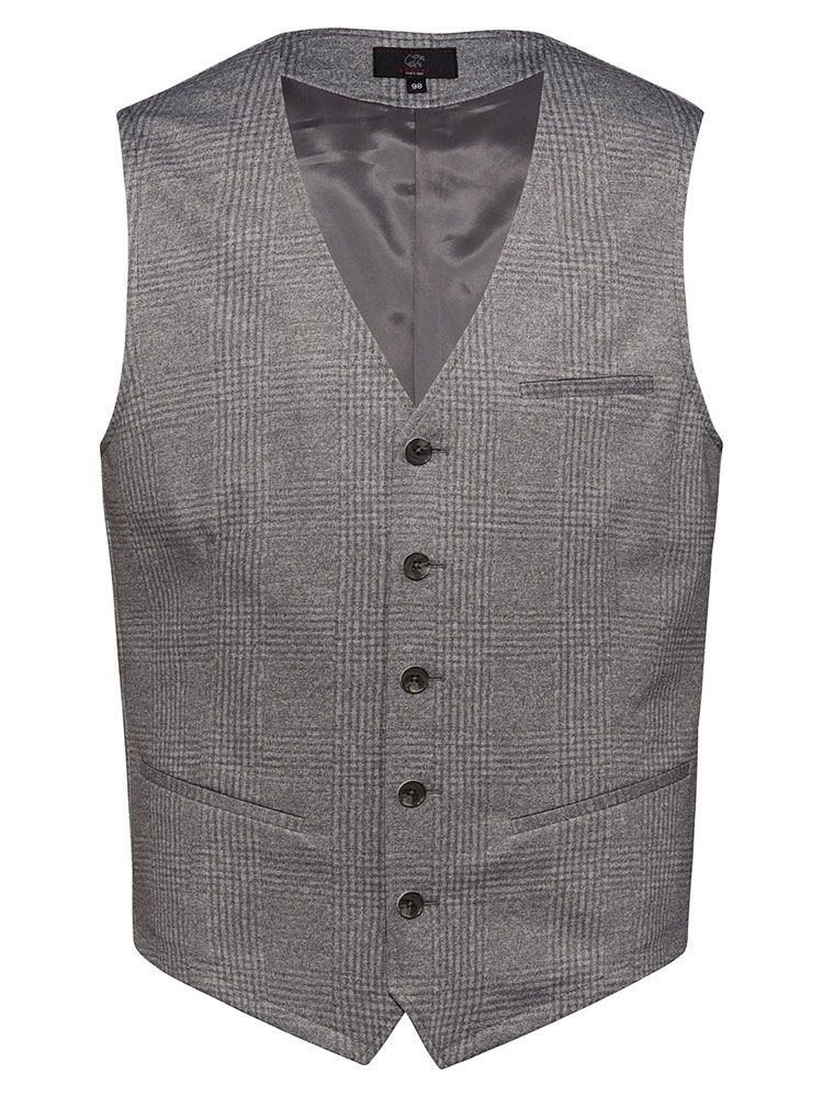 Herren Jersey Weste Glencheck Grau – Regular Fit, 5-Knopf-Leiste, Leistentaschen, weicher Jersey-Stoff mit Stretch, Business- und Freizeitweste für Büro, Verkauf, Gastronomie