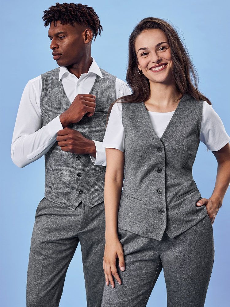 Herren Jersey Weste Glencheck Grau – Regular Fit, 5-Knopf-Leiste, Leistentaschen, weicher Jersey-Stoff mit Stretch, Business- und Freizeitweste für Büro, Verkauf, Gastronomie