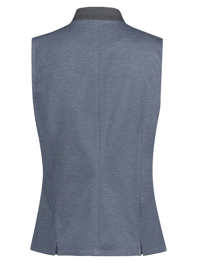 Blaugraue Damen-Trachtenweste mit Stehkragen, 4-Knopf-Verschluss und Paspeltaschen im modernen Landhausstil