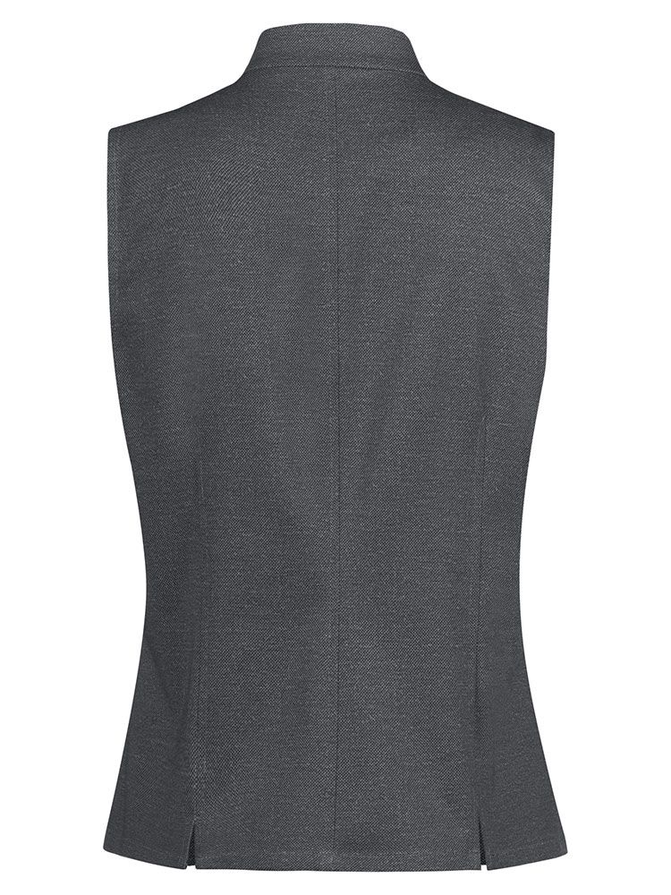 Graue Damen-Trachtenweste mit Stehkragen, 7-Knopf-Verschluss und Paspeltaschen im modernen Landhausstil