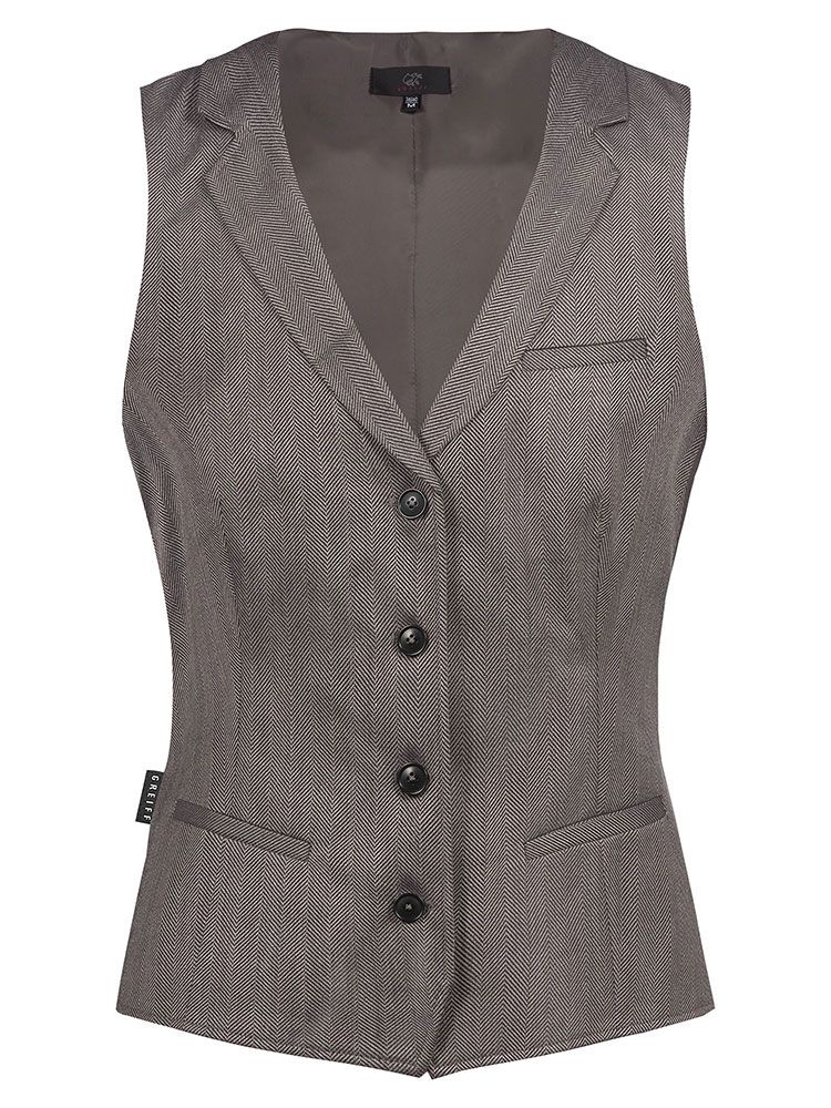 Weste Fischgrät Damen Braun-Schwarz mit Reverskragen und 4-Knopfleiste