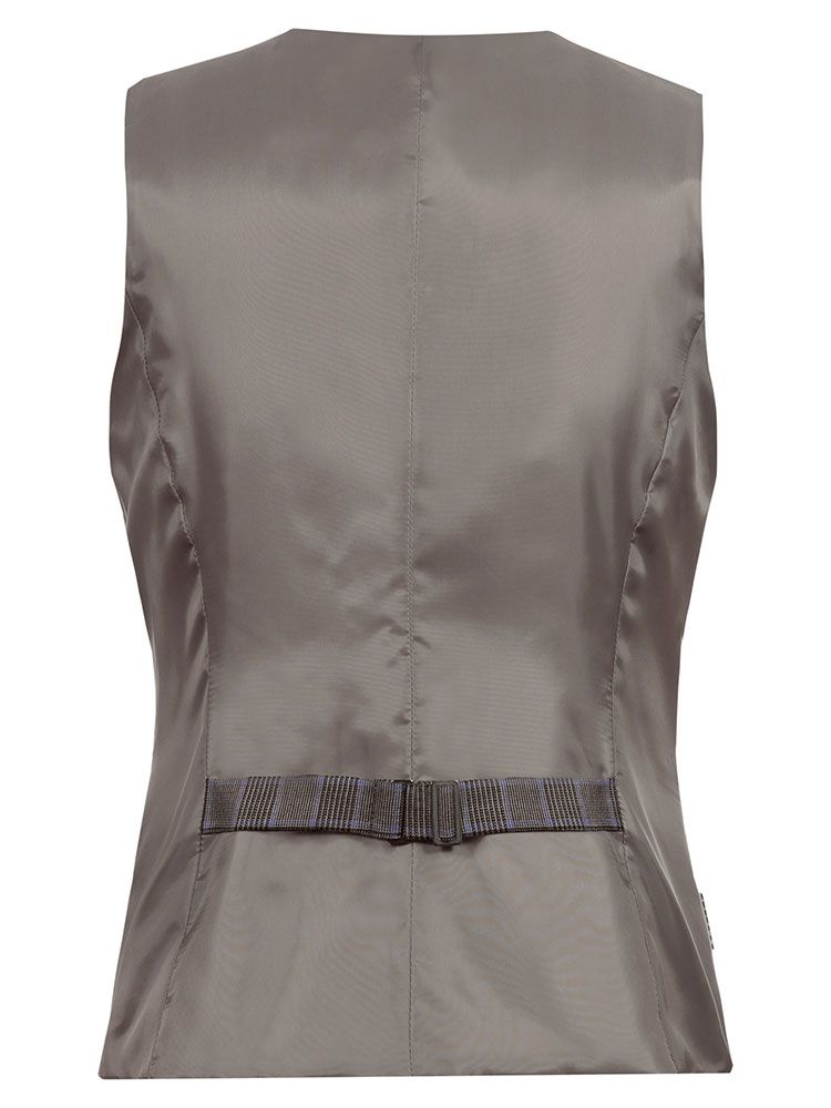 Damen Weste Glencheck Braun-Schwarz mit feinem blauem Karo, Reverskragen und 4-Knopfleiste