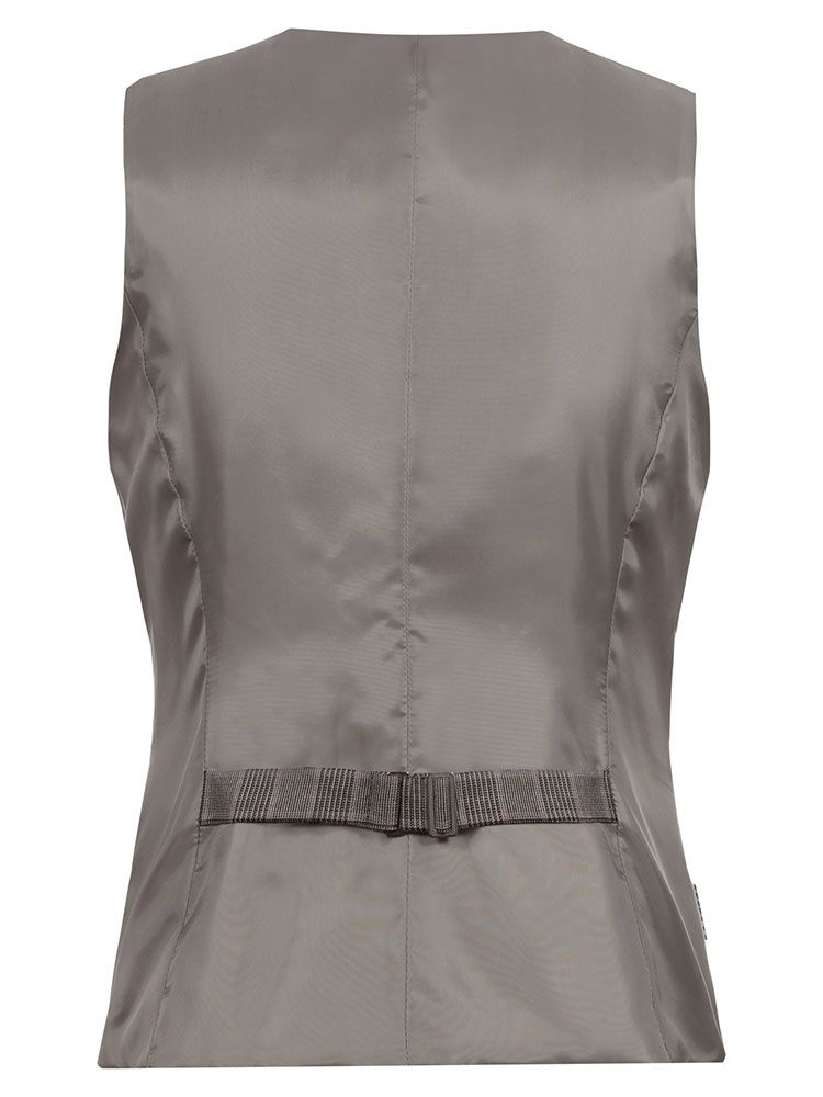 Glencheckweste Damen Braun-Schwarz mit feinem roten Karo, Reverskragen und 4-Knopfleiste