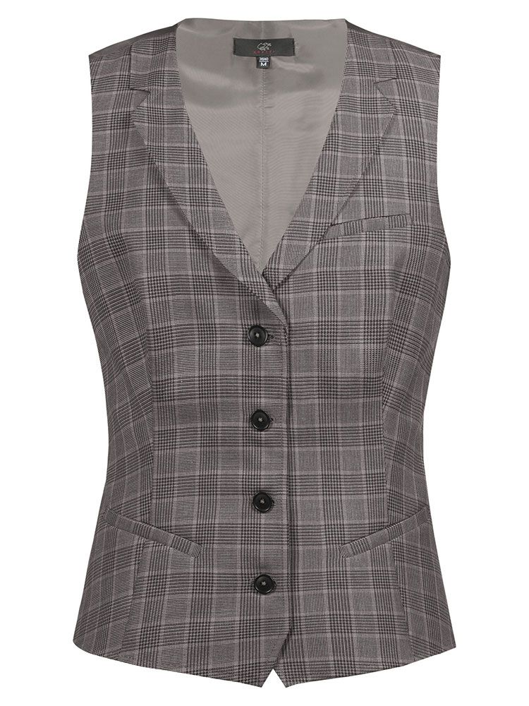 Serviceweste Damen Glencheck Braun-Schwarz mit Reverskragen und 4-Knopfleiste