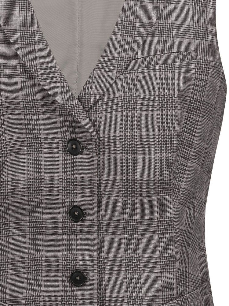 Serviceweste Damen Glencheck Braun-Schwarz mit Reverskragen und 4-Knopfleiste