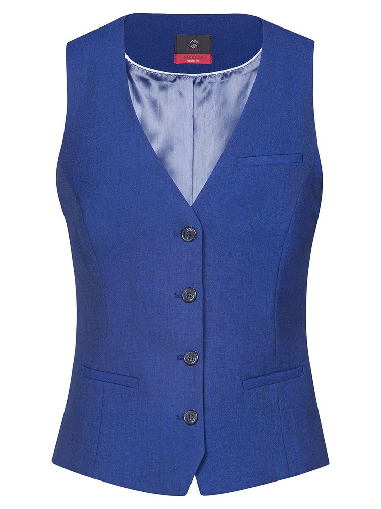 Damen Weste Business Royalblau mit Stoffrücken und 4-Knopf-Leiste – modern für Büro & Messe