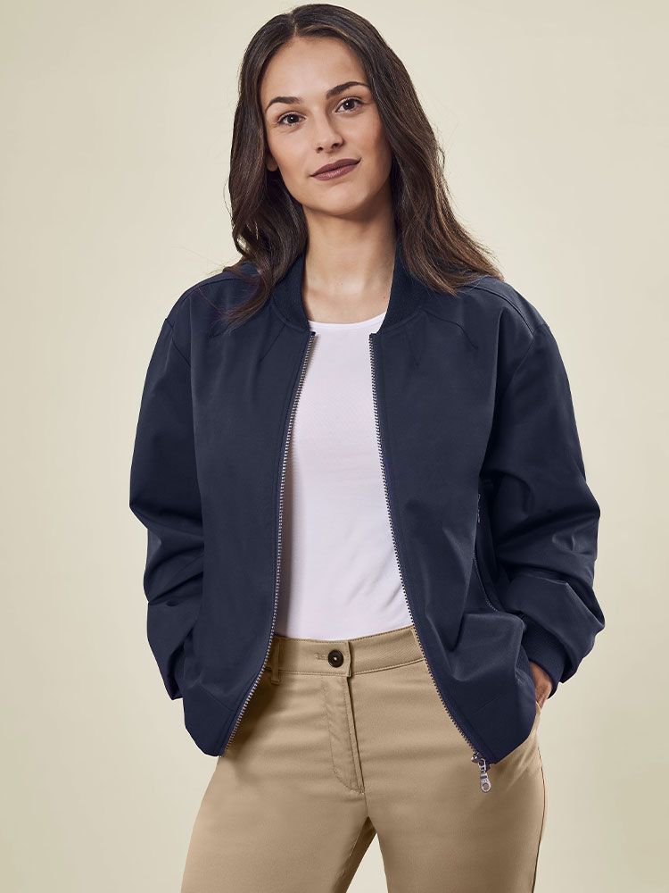 Damen Blouson Dunkelblau mit Stehkragen und Reißverschluss
