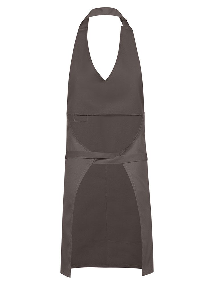 Damen Latzschürze Braun mit V-Ausschnitt, aufgesetzten Taschen und verstellbarem Halsband – ideal für Gastronomie, Catering, Bäckereien und Lebensmittelhandel